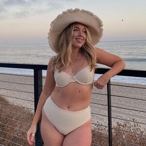 TJ Swim Ribbed Off White High Waisted Bikini